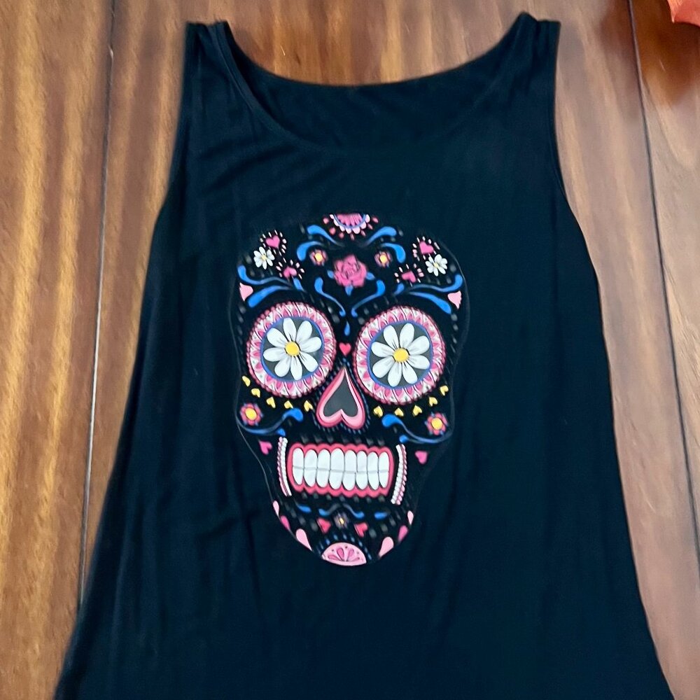 Black Tank with sugar skull print